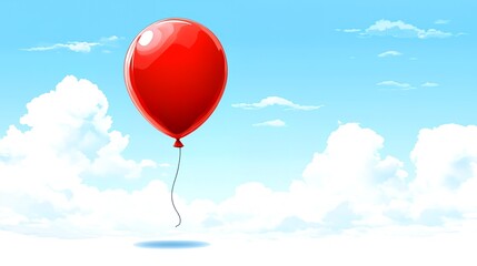 Obraz premium Red Balloon Floating in Blue Sky with White Clouds.