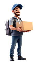 Happy Delivery Man with Package transparent background