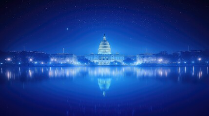 Obraz premium Nighttime View of the United States Capitol Building