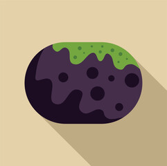 Purple treat being drizzled with green icing and sprinkles, flat design