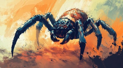 A Monstrous Spider Crawls Across Desolate Landscape