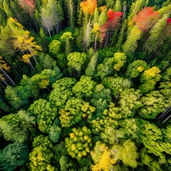Fototapeta premium Top view of a young green forest