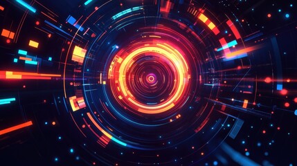 Obraz premium Abstract Digital Art Neon Circular Design