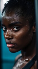 Side Portrait of Focused Black Athlete in Gym Setting