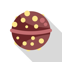 Delicious round chocolate candy decorated with yellow dots and a pink strip, perfect for satisfying your sweet cravings