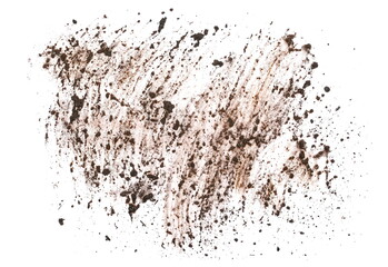 Wet mud, stains texture isolated on white background, top view	