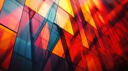 Fototapeta premium Abstract colorful glass wall with geometric patterns.