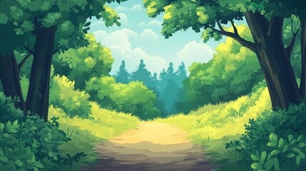 A Sunny Path Through Lush Green Summer Woods