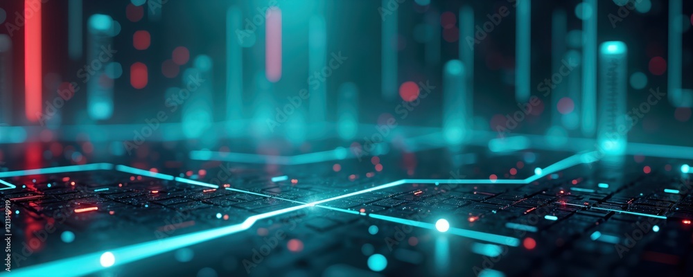 Poster abstract futuristic tech background with glowing lines. colorful light pattern. complex digital netw