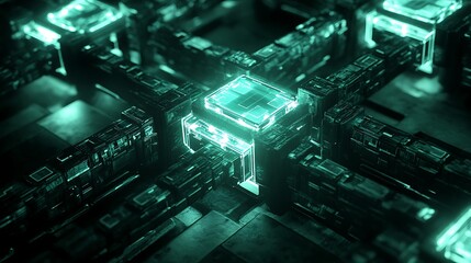 Fototapeta premium Abstract glowing blockchain links creating a secure digital system symbolizing encryption