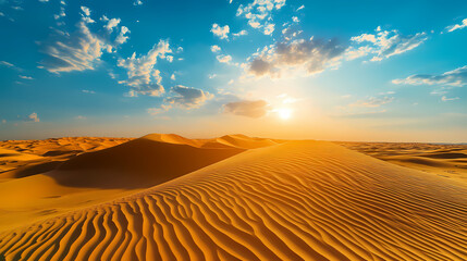 A wild desert expanse with rolling dunes under a scorching sun perfect for an adventurous trek. Wild Expanse. Illustration