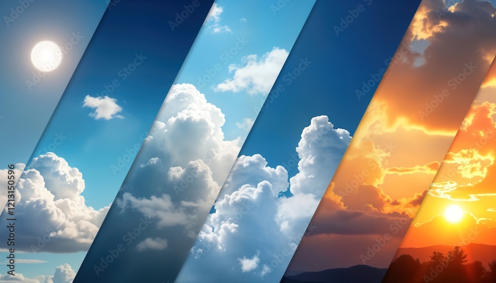 Wall mural digital design banner weather forecast. visual display of various weather conditions. different sky 