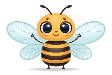 Cheerful cartoon bee waving