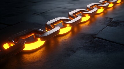 Concept of glowing blockchain links representing secure and advanced encryption methods