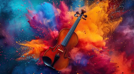 Fototapeta premium Vibrant Violin in a Colorful Explosion
