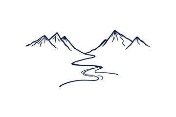 river flowing between mountains clip art vector illustration