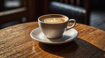 Obraz premium Cup of coffee on wooden table