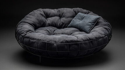 A unique and modern black sofa designed with a large, comfortable seating area for contemporary living rooms.