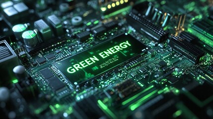 Fototapeta premium Green Energy on Computer Circuit Board.