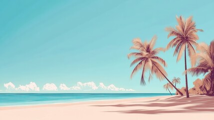 Obraz premium Tranquil Beach Scene With Palm Trees And Ocean