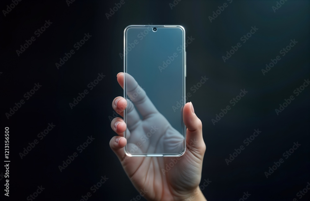 Leinwandbilder hand holding futuristic transparent smartphone. blank vertical screen shows potential app content. s