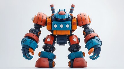 Fototapeta premium Classic old-fashioned toy robot with colorful details against a white backdrop