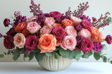 lively arrangement of vibrant roses bursting with color beautifully contrasted against a crisp white background perfect for celebrations and romantic occasions