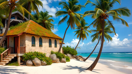 Colorful stone house on the beach,