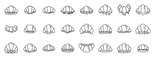 Croissant sandwich icons set. Croissant icons set showcasing diverse styles and fillings, perfect for bakery, cafe, and menu design projects