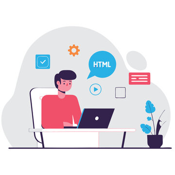 Web Developer's Focused Workspace: Coding HTML, Programming, Digital Innovation job css php code desk
