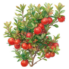 Chilean Guava Bush with Fruit – Elegant Watercolor Vector Illustration, Vibrant Berry Bush Design, Nature-Inspired Artwork, Fresh Chilean Guava Bush with Fruit Vector.  
