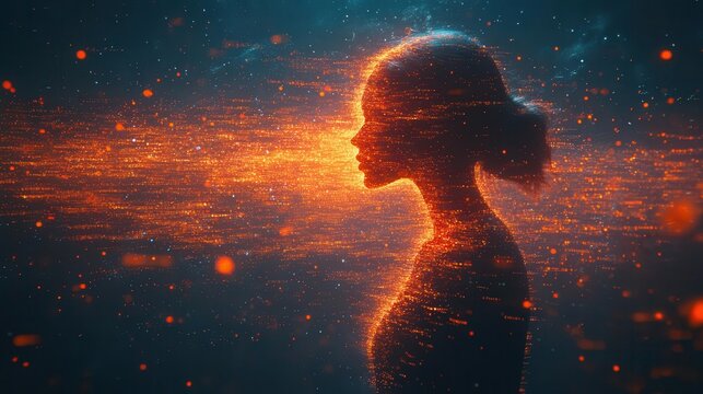surreal digital artwork showing hybrid humanai artist creating holographic masterpiece binary code merging with traditional paint strokes - Powered by Adobe