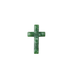 Smooth jade cross symbolizing renewal  peace on white backdrop