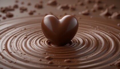 Heart Shaped Chocolate in Melted Chocolate Swirl