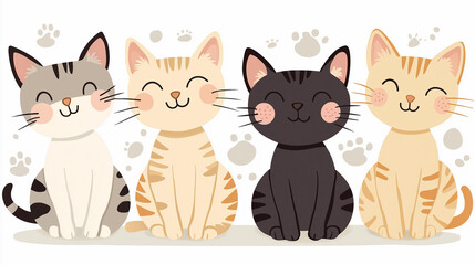 Fototapeta premium Four adorable kittens sitting together, smiling happily.