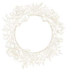 Floral Line wedding frame, vector, peony flower,  Crest graphics, Vintage Borders