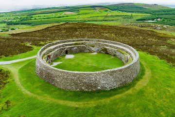 Grianan of Aileach, ancient drystone ring fort, part of prehistoric structures complex, located on top of Greenan Mountain in Inishowen, Co. Donegal, Ireland.