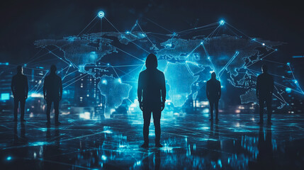 Hacker are planning to hack and attack networks and cyber security systems.team people innovation connection of line from nail node to node on map background , networking concept	