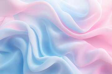 Obraz premium Soft gradient pattern transitions from pale pink to baby blue on a clean white backdrop, displaying flowing forms with a gentle appearance