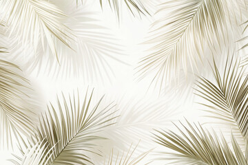 Soft tropical pattern featuring light palm fronds in neutral tones on a crisp white background