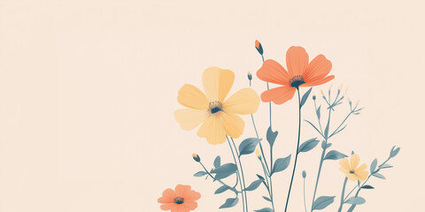 Minimalist illustration of orange and yellow wildflowers on a beige background