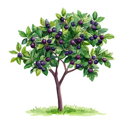 Fototapeta premium Chokecherry Tree with Fruit – Elegant Watercolor Vector Illustration, Berry-Laden Tree Design, Nature-Inspired Artwork, Fresh Chokecherry Tree with Fruit Vector. 