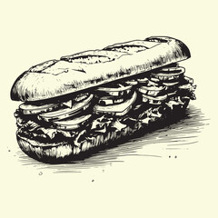 Obraz premium Sub sandwich hand drawn vector illustration