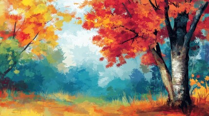 Obraz premium Autumnal Landscape Featuring Vibrant Trees and Colors