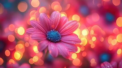 Obraz premium Pink flower bokeh lights garden romantic card