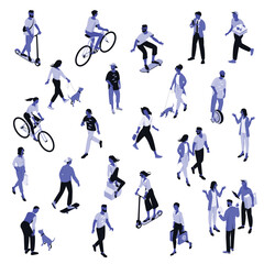 Isometric urban street style people