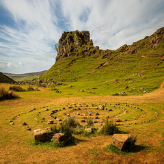 The Fairy Glen on a Summery day on the Isle of Skye in Scotland 
