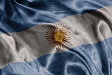 shine waving colorful realistic national flag of argentina . macro shot