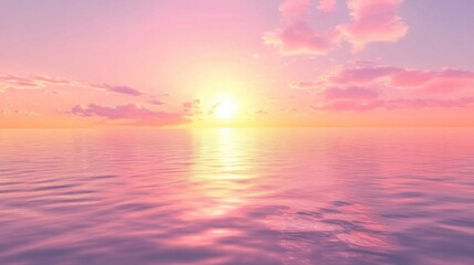 Obraz premium Tranquil ocean sunset with pink clouds and reflections