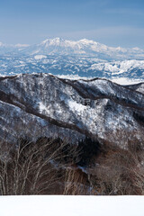 冬の妙高山と火打山　山スキー　野沢温泉〜馬曲温泉ルートより